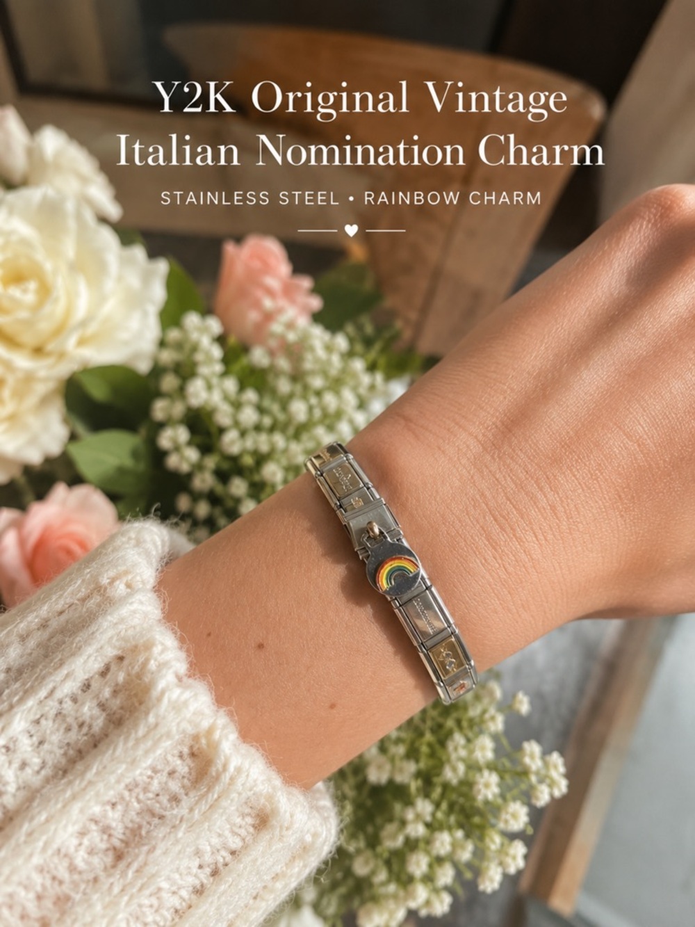 Y2K Original Vintage Stainless Steel Italian Nomination Bracelet Charm Rainbow